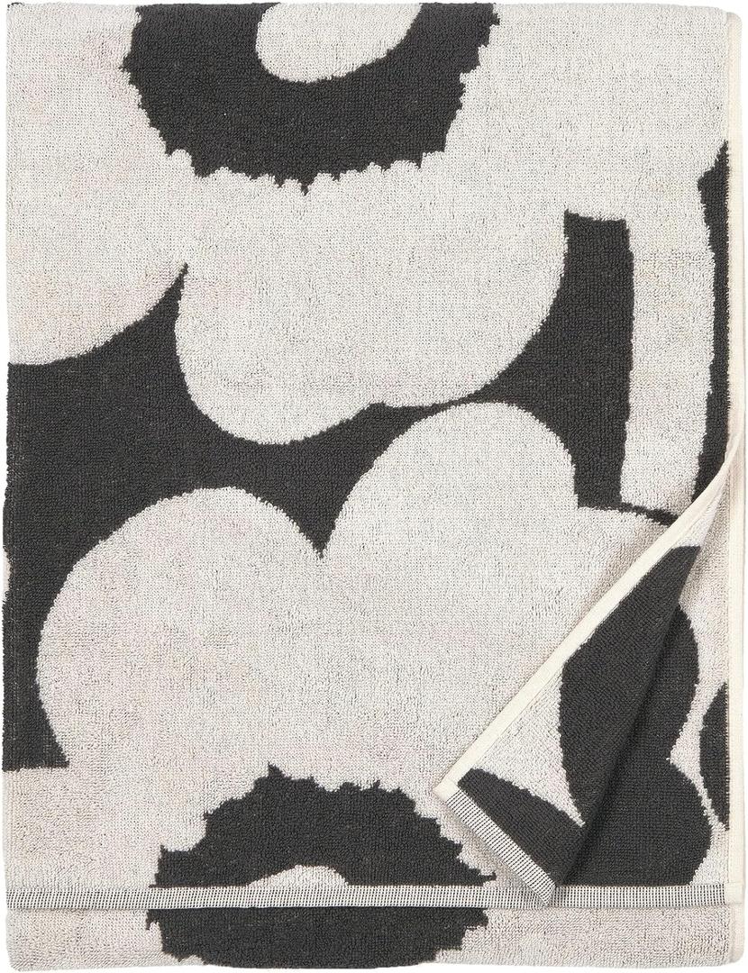 MARIMEKKO Unikko Terry Cotton Bath Towel (Charcoal)  Floral Patterned Bath Towels  59 in x 28 in