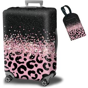 Luggage Cover + Tag, Pink Leopards Travel Suitcase Cover for 29-30 inch Luggage (XL) with Concealed Zipper, Washable Elastic Cloth, Dustproof, Anti-Scratch