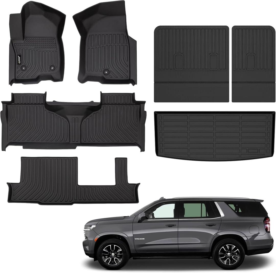 Jenofa-Car Floor Mats for Chevy Tahoe/GMC Yukon (Not XL) 2021-2025 8-Seater Bench All Weather Automotive Floor Liner Custom Accessories Black (Floor Mats & Rear Seat Back Mats & Cargo Liner)