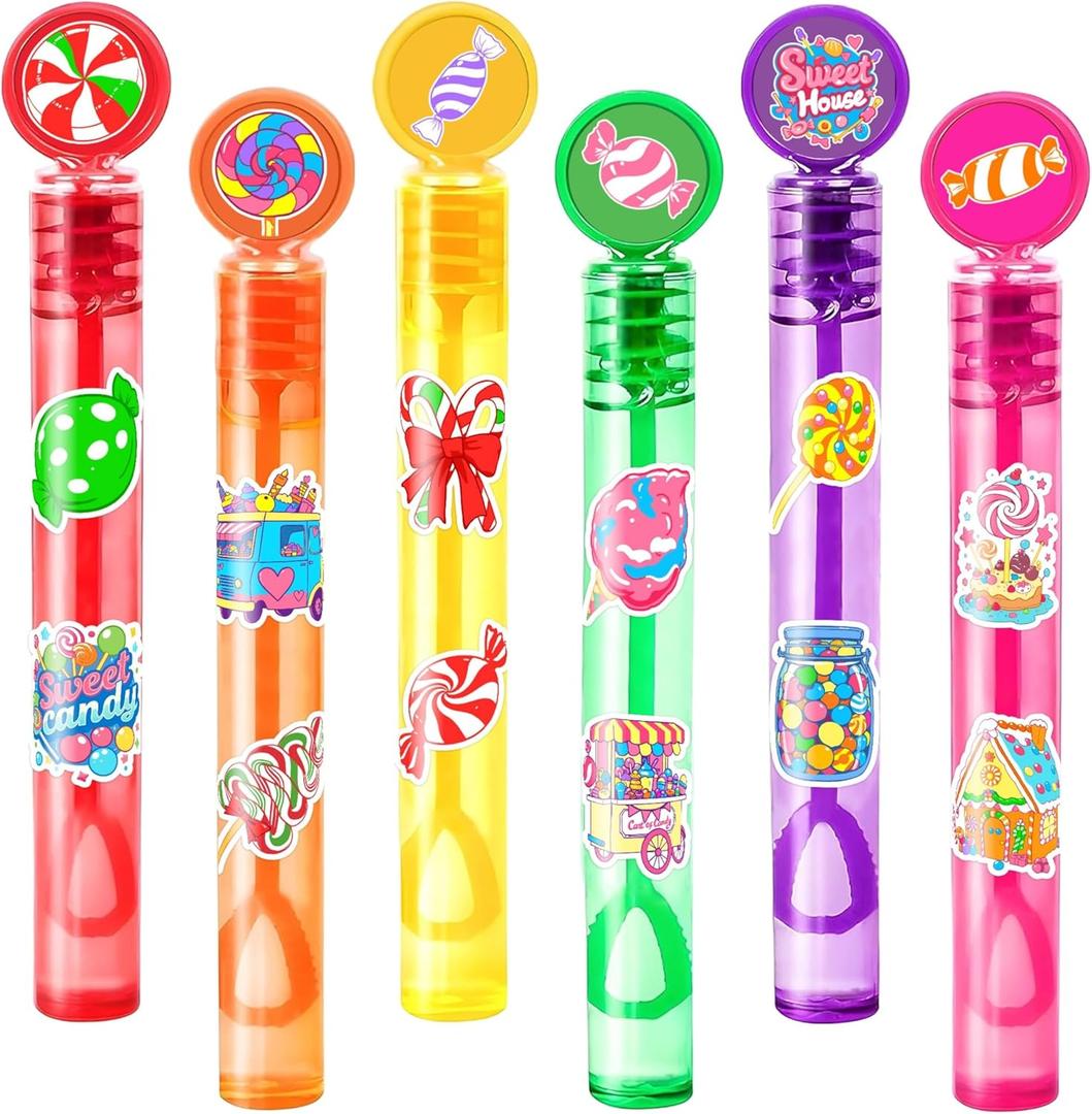Candyland Party Favors for Kids  24PCS Sweet-Themed Mini Bubble Wands, Great for Birthday Supplies, Pinata Fillers, Goodie Bags & Classroom Rewards