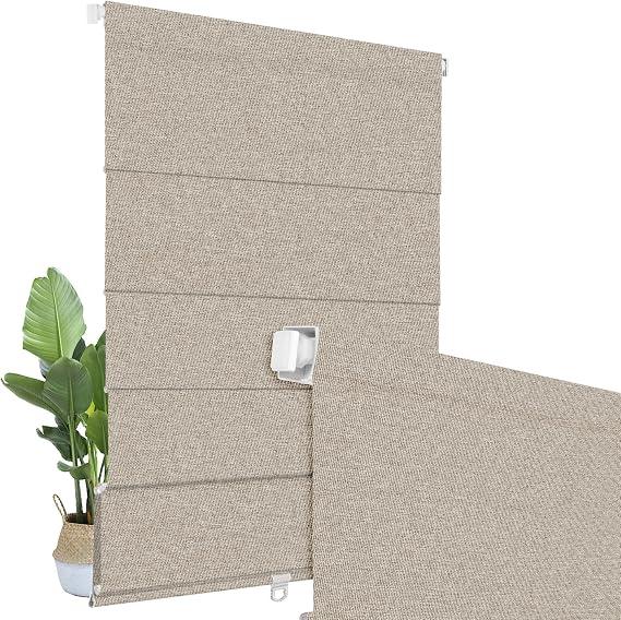 No Drill Roman Shades Cordless Blinds Blackout for Indoor Windows, Room Darkening Black Out Tension Rod No Hardware No Tools Inside Mount,Shade Size 31.5Inch Wide 50Inch High, Light Grey