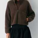 Fleece Jackets Women Causal Long Sleeve Sherpa Jacket Warm Ziper Fuzzy Coat Sweatshirts Trendy with Pockets (Brown, M)