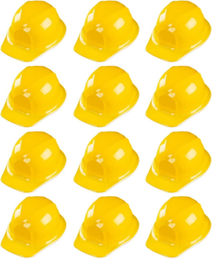 Super Z Outlet 12 Pack Yellow Construction Hard Hat Plastic Birthday Party Supplies Worker Caps Set Halloween Costume Toy