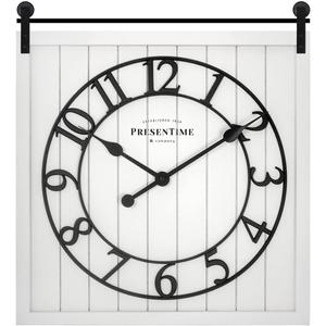 Presentime & Co Farmhouse Barn Door Clock, Shiplap Style, Cream White Color, Silent No Ticking, 3D Arabic Numeral, 23" H x 21" W. Home Decoration/Wall Decoration/Farmhouse Dcor.