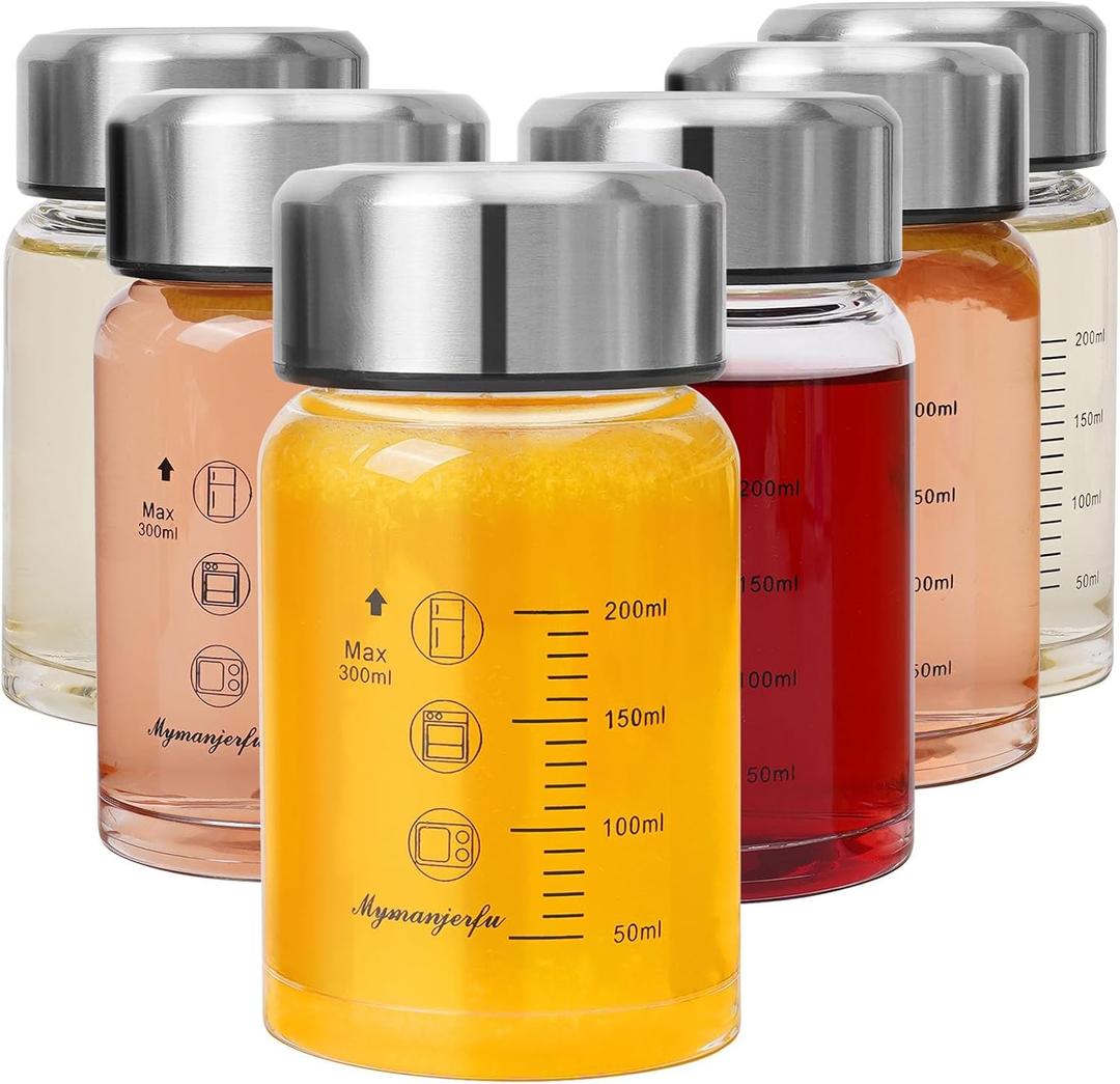 Glass Juice Bottles 6 Pack 10 oz - Wide Mouth Glass Water Bottles with Lids - for Juicing, Smoothies, Milk, Protein, BPA Free, Reusable, Stainless Steel Lids, Leak Proof, Shaker bottle (300 ml)