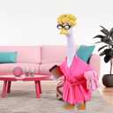 Lady Porch Goose Outfits,Bathrobe Porch Goose Statue Costume with Curlers Reading Glasses Coffee Cup Towel,Cute Goose Clothes for 23-Inch Cement or Plastic Statue,Lawn Yard Garden Patio Decor(Pink)