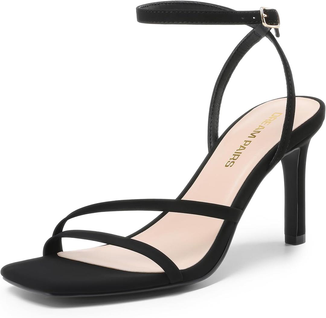 DREAM PAIRS Womens High Stilettos Heels Open Toe Square Sandals Ankle Strap Pumps Sexy Comfort Strappy Dress Shoes Party Wedding Heeled Sandals (6.5, Black-Nubuck)