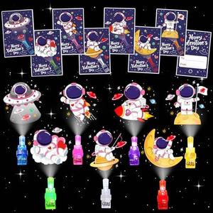 COKOKA 28 Pcs Valentine's Day Cards with Finger Lights, Valentine's Day Gifts for Kids, Space Themed Astronaut Party Favors Light Up Toys Bulk Classroom School Exchange Prize