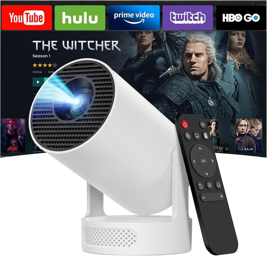 Mini Projector with WiFi 6 and Bluetooth 5.4, Portable Projector 4K Support, 260 ANSI, 5W Soundbase Speaker, Auto Vertical Keystone 180°Rotatable Smart Proyector for Movie Home Outdoor, HY300 ULTRA