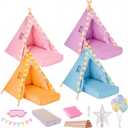 4 Pack Teepee Tent with Air Mattress, Sleeping Bag, Star Lights & Banner, 64 x 28 x 8.7 inches