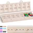 [Foldable & Dual Protection] Weekly Pill Organizer 2 Times A Day with Etched Labels, AM PM 7 Day Medicine Container Box, Large Portable Week Travel Pill Case for Daily Medication, Vitamin -Khaki