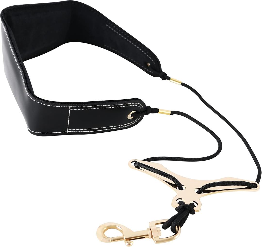 RANMING Saxophone Neck Strap Leather Saxophone Strap Pad Adjustable length Alto Sax Neck Strap for Soprano Tenor Sax and Clarinets Oboes(Black)