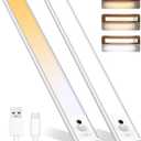 2Pcs Under Cabinet Lights, Motion Sensor Lights Indoor, Rechargeable Sensor Light, Indoor Wireless Magnetic Closet Lights, 3 Color Temperatures for Kitchen/Wardrobe/Closets/Cupboard (White)
