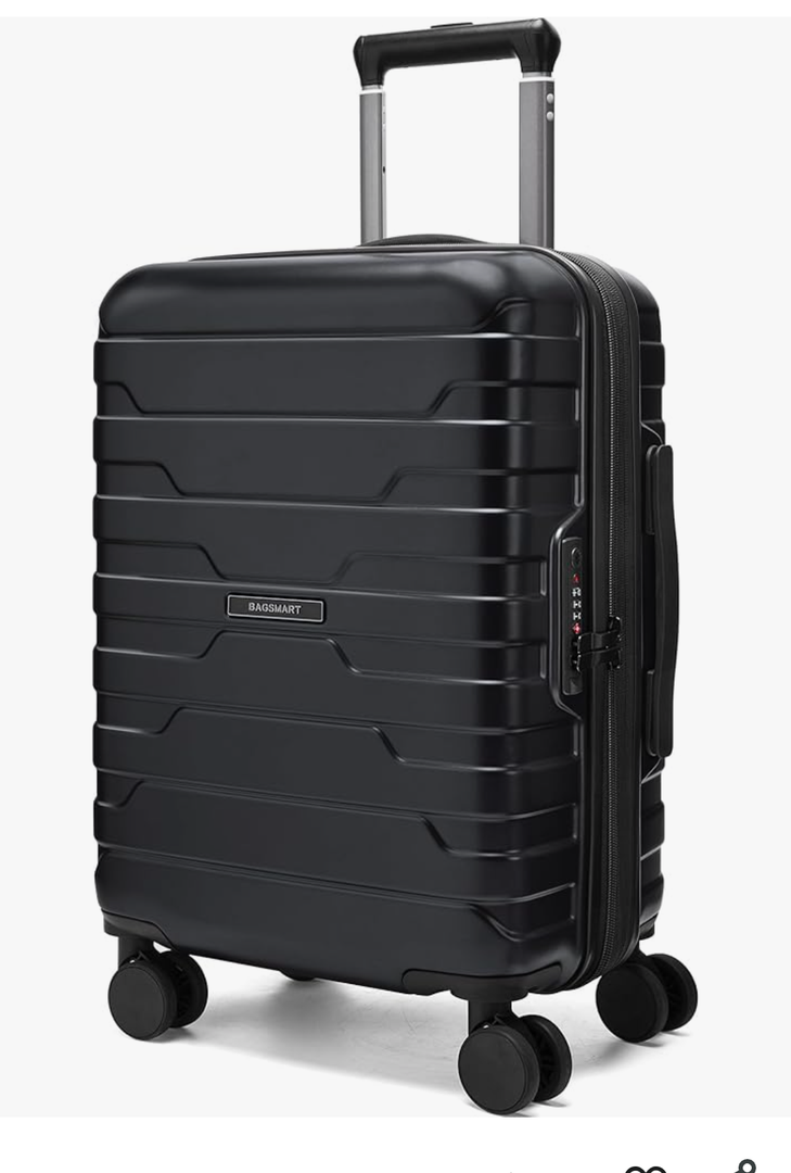BAGSMART Carry On Luggage 22x14x9 Airline Approved with TSA Lock,20 Inch Lightweight Luggage with Spinner Wheels,100% PC Hard Shell Carry On Suitcases for Men Women,Black