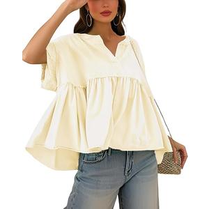 Women's Tops Short Sleeve V Neck Flowy Cute Summer Tops Oversized Tshirts Trendy Clothes (Large, White)