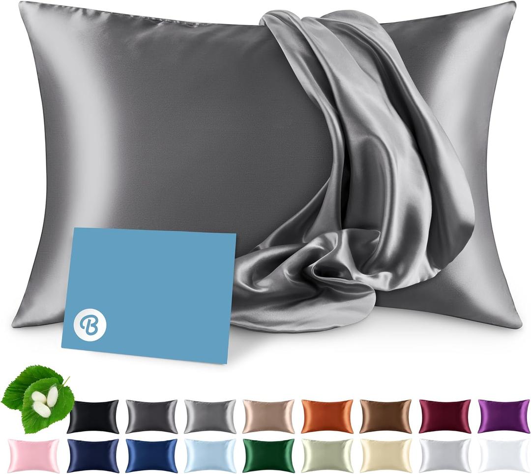 Bare Home 100% Mulberry Silk Pillowcase for Hair and Skin - Ultra Premium 6A Grade 19 Momme Silk Pillow Case - Envelope Enclosure - Breathable Cooling Pillow Cover (Standard, Grey)