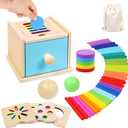 Montessori Toys for 1 2 3 Year Old, 4-in-1 Wooden Montessori Coin Box, Object Permanence Ball Drop Learning Color Sorting Toys for Toddlers 1-3, Gifts for 18 Months Baby Boys Girls
