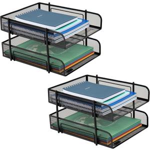 Mind Reader Network Collection, 2-Tier Paper Tray, Letter Size, Stackable, File and Document Holder, Desktop Organizer, Metal Mesh, Black