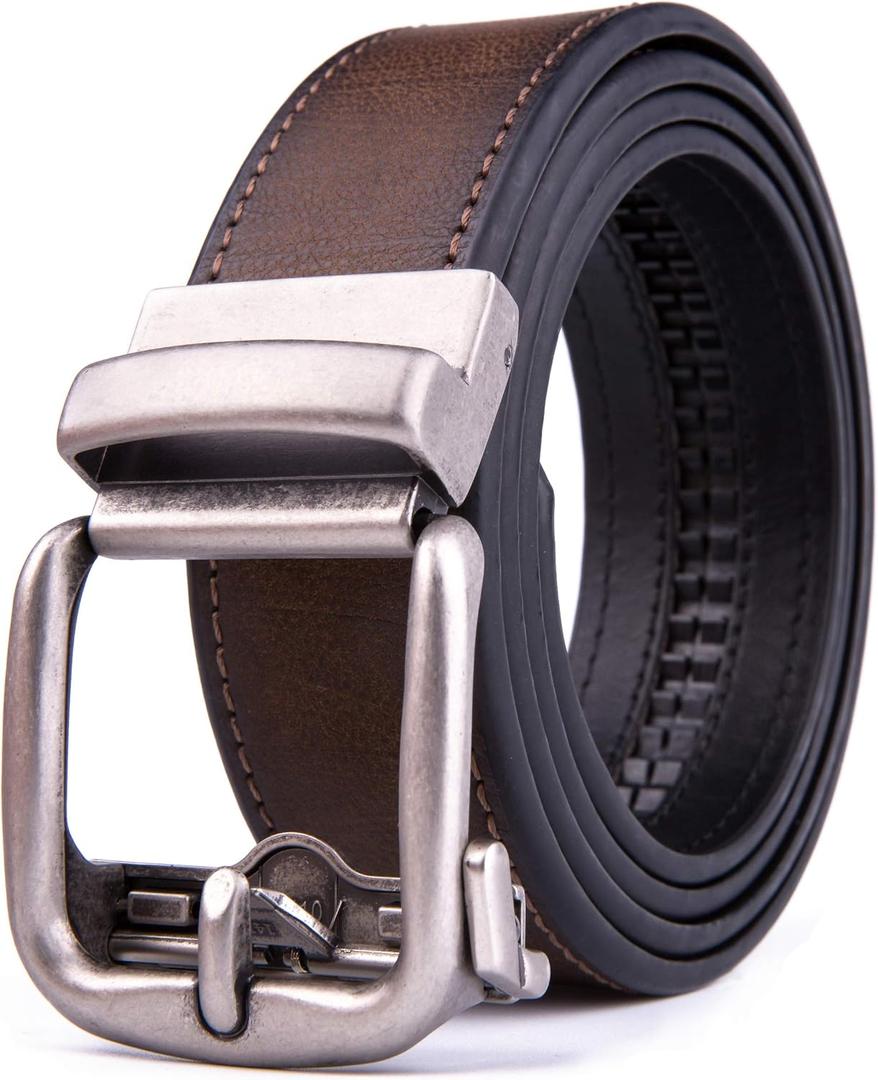 Fabio Valenti Men's Genuine Leather Ratchet Dress Belt with Automatic Buckle, Adjustable Sizes, Handmade, All leather Strap (36/38, 2073 D Br)