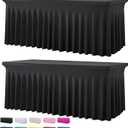 2 Pack Black Spandex Table Covers for 6 Foot Rectangle Tables, Wrinkle Free Fitted Tablecloths 6ft Stretch Table Clothes with Skirt for Parties Weddings Birthday Banquet Baby Shower
