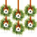 Suncalla 6 Christmas Kitchen Cabinet Wreaths with Velvet Ribbon Bell Mini Christmas Hanging Cabinet Doors Wreath Decorative for Farmhouse Kitchen Window Holiday (Brown)