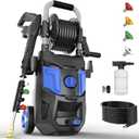 Electric Pressure Washer - 5000PSI Max, 3.6 GPM, 20FT Hose, 35FT Power Cord, 4 Nozzles, Foam Cannon High Power Washers for Car, Patio, Driveway, Garden, Outdoor Surface Cleaning, Blue