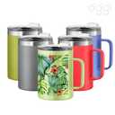 Oggi ThermoMug Stainless Steel Insulated Mug- Double Wall Vacuum Insulated w/Handle & Lid, Coffee Cup, Camping Mug, Travel Thermos, 14oz(420ml), Tropical