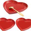 3 Pcs Red Heart Shaped Spoon Rest Mother's Day 5 Inch Heart Ceramic Spoon Holder Cooking Utensil Rest for Stove Top Spatula Kitchen Counter Dining Cute Birthday Mother's Day