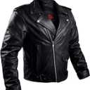 Brando Cafe Racer Biker Jacket - Black Leather Motorcycle Jacket with Armor for Men - 4 Season Riding Jacket with Concealed Carry (CCW), Protective Armor, Mesh - M