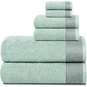 Belizzi Home 100% Cotton Ultra Soft 6 Pack Towel Set, Contains 2 Bath Towels 28x55 inchs, 2 Hand Towels 16x24 inchs & 2 Washcloths 12x12 inchs, Compact Lightweight & Highly Absorbant - Sea Green