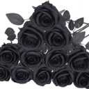 Felice Arts 12 Pack Black Roses Artificial Flowers with Black Stems Silk Roses Fake Flowers Bouquet for Halloween Centerpiece Table Vase Home Inddor Kitchen Party DIY Decor