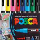 uni POSCA PC-3M Water-Based Paint Markers, Reversible Fine Tip (0.9-1.3mm), Assorted Colors, 8 Pack