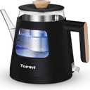 Topwit Electric Kettle, 1.0L Electric Tea Kettle with Removable Stainless Steel Infuser, BPA-Free Electric Glass Kettle with Window, Double Wall Water Warmer, Gooseneck, Auto-shut Off, Black