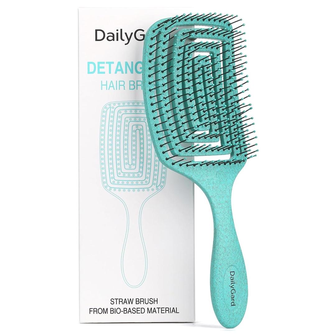 Daily Gard Detangling Brush, Dry and Wet Vented Detangler Hair Brush for Women and Men, Professional Paddle Curved Styling Hairbrush for Straight/ Curly/ Thick/ Long/ Wavy/ Damaged Hair, Green
