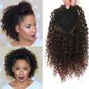 ROSESSEA Short Afro Kinky Curly Ponytail Hair Piece for African American Ponytail Extension Synthetic Afro Kinky Curly Ponytail for Women (Mix Dark Brown(1B/33#))