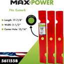 MaxPower 561155B 3 Hi-Lift Blade Set for 52" ExMark and Toro Mowers, Replaces OEM Numbers 109-6873-03, 140-1242