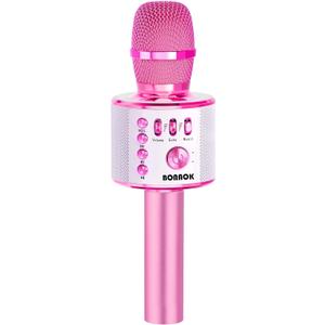 BONAOK Kids Karaoke Microphone, Wireless Bluetooth Microphone for Singing, Gift for Kids, Adults, Girls, Boys, Christmas Kids Toys Gifts for Ages 3, 4, 5, 6, 7, 8+ Years Old (Light Pinkcolor)