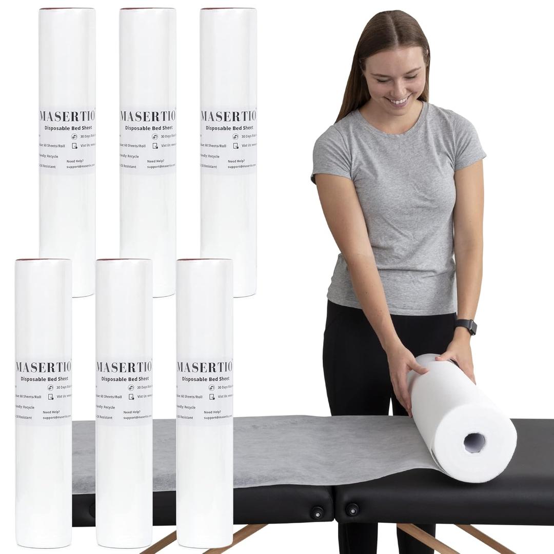 Disposable Massage Bed Cover - 60 Sheets Per Roll, Non-woven Disposable Material - Ideal for Spa, Massage Table, Tattoo, Waxing Table - No Crinkle Table Sheets - 31.5 x 71 Inches (6 Rolls)