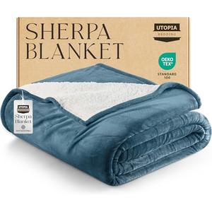 Utopia Bedding Sherpa Blanket Queen Size (Stone Blue, 90x90 Inches) - Soft Lightweight Plush Fleece Reversible Blanket for Bed, Sofa, Couch, Camping and Travel