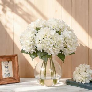 Suncalla 8 Pcs Ivory Hydrangea Artificial Flowers 18 Inch Valentines Faux Hydrangea Flowers with Stems Fake Bouquet Bulk Realistic Floral for Spring Summer Wedding Home Table Indoor Decoration