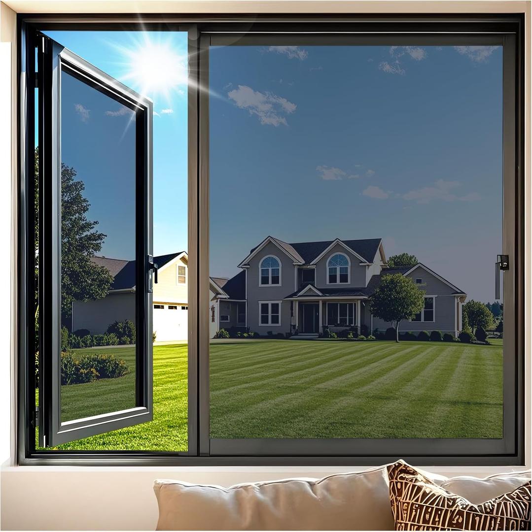 Coavas Window Tinting Film for Home: Reflective Sun Blocking, One Way Film, Heat Control Tint, No Glue Anti Glare Privacy See Out Not in (45.2x157.5Inch), Silver Black
