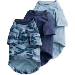 Pet Passion Toby 3-Pack 100% Organic Cotton Dog Short Sleeve T-Shirt Pet Tees for All Breeds, Navy Camo, Large (40-60 lbs)