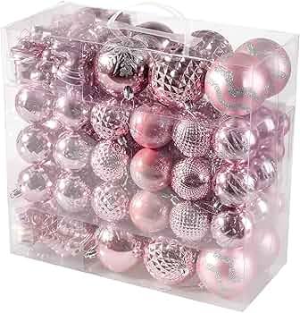 116Pcs Pink Christmas Ball Ornaments Set, Shatterproof Christmas Hanging Decoration Set with Gift Box, Assorted Decorative Baubles Set for Xmas Tree/ Home/ Wedding/ Party/ Holiday (Pink)
