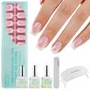 Vansiho Pink Deep French Gel Nails Kit - Short Square French Tip Press on Nails Kit, Nail Gel and Nail Lamp for Gift and Nail Art DIY