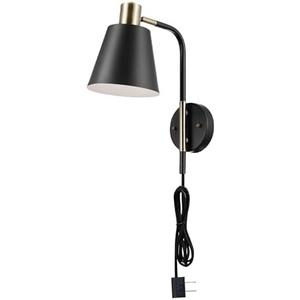 GLOBE Electric 51374 Cleo 1-Light Plug-in or Hardwire Wall Sconce, Matte, Antique Brass Accents, Black Cloth Cord, 14.44