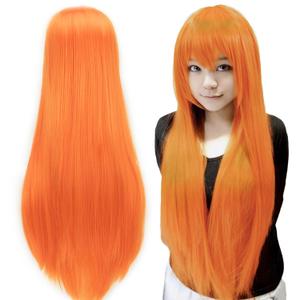 IMISSU 80cm Long Straight Natural Hair Cosplay Wigs with Bangs Colorful Halloween Costume Party Wig (Fluorescent Orange)