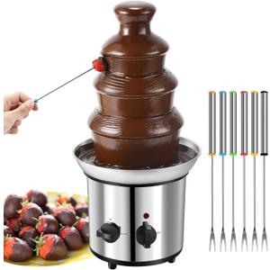 Chocolate Fountain, 4 Tiers Electric Melting Machine Chocolate Fondue Fountain Set with 6pcs Stainless Steel Forks, 4-Pound Capacity for Nacho Cheese, BBQ Sauce, Ranch