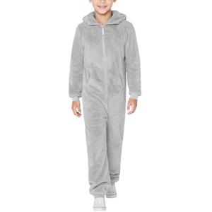 rrhss Boys Fleece Hooded Onesie Pajamas Kids Long Sleeve Zip-Front One Piece Sleepwear, Gray, 12Y