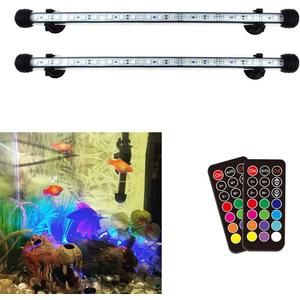 LED Aquarium Light, 2 Pack 15 inches Fish Tank Light RGB Color Underwater Light Submersible Crystal Glass Lights, 42 LED Beads, Brightness Adjustable Memory Function, LED Light bar Stick