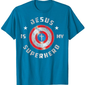 Jesus is My Superhero Fun Christian Religious T-Shirt Small (Sapphire Blue, S)